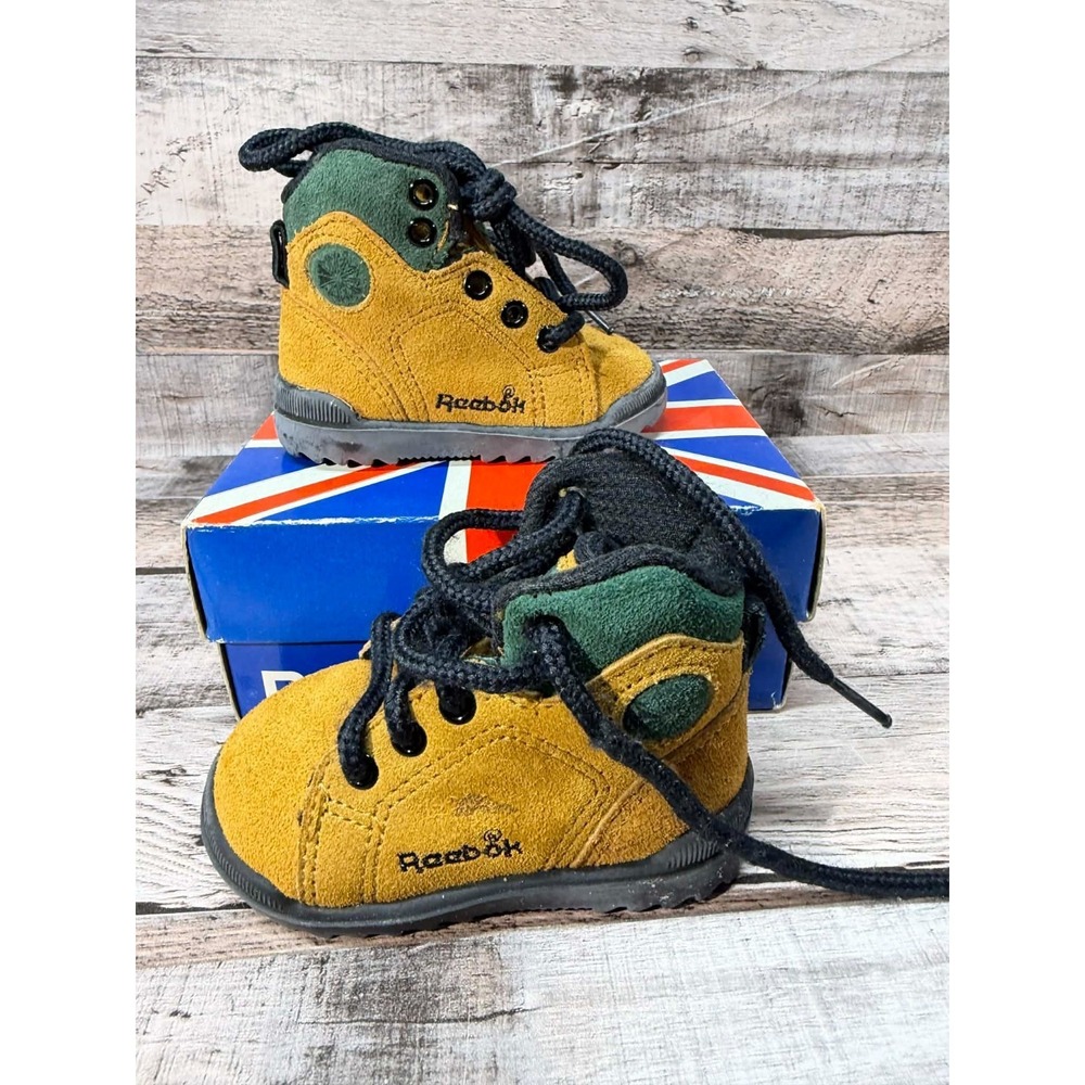 New Vintage Toddler Reebok Boots Brown Green‎ Size 2